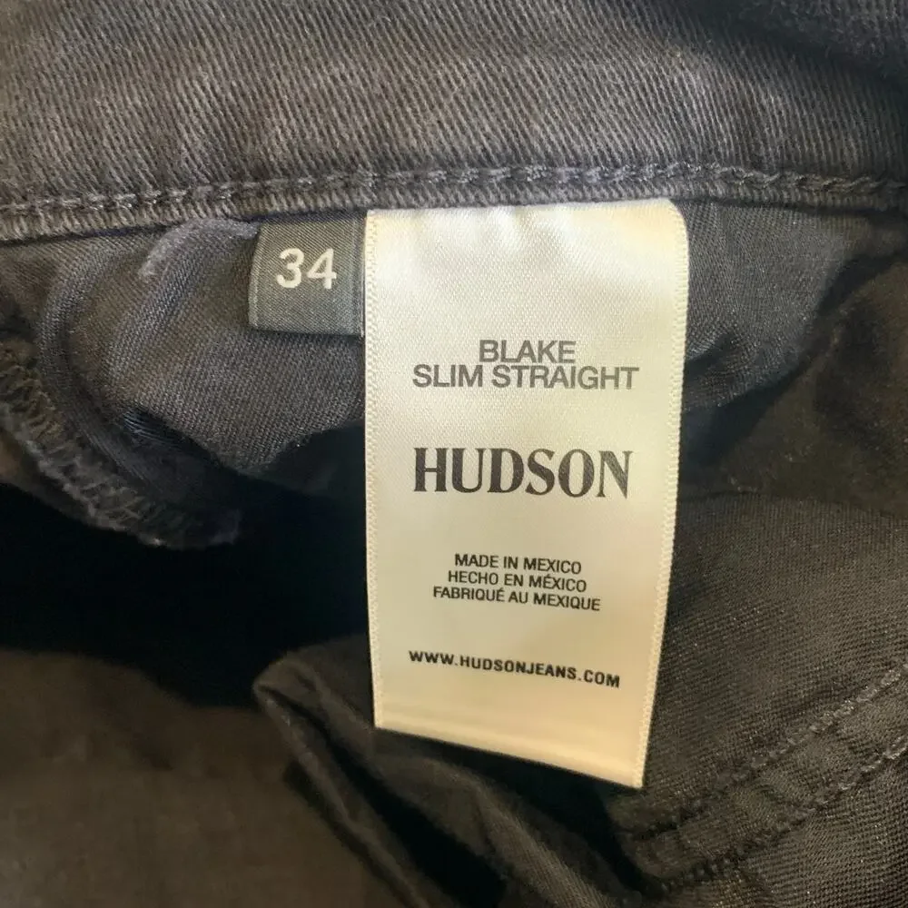 Hudson Jeans Mens 34 Black Blake Slim Straight Stretch Denim Pocket Mid Rise